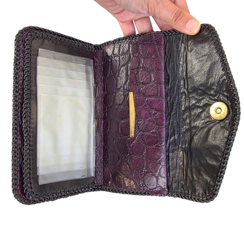 Leather Crocodile-Embossed Purple Clutch - Picture 3 of 4